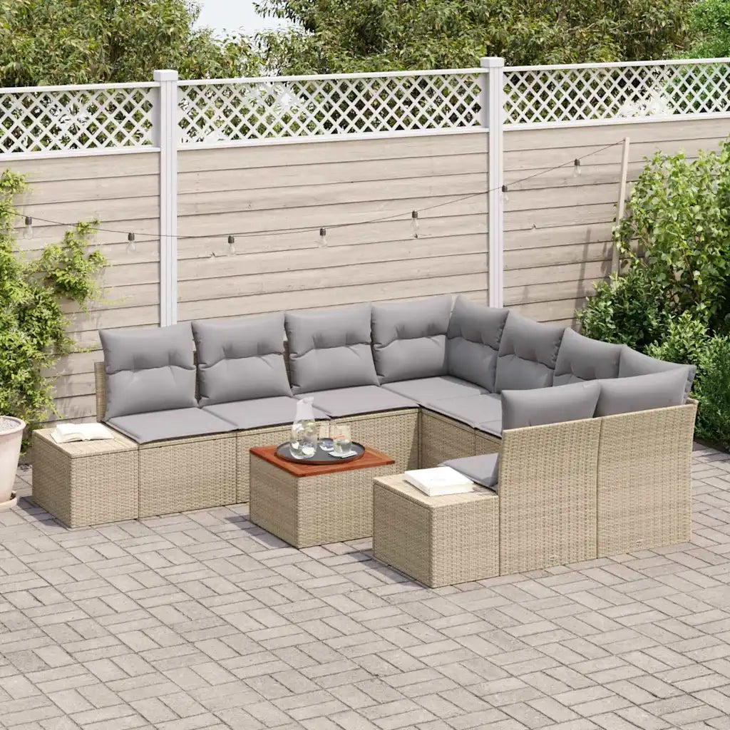 Set Divano da Giardino 9 pcs Beige e Grigio Chiaro polyrattan