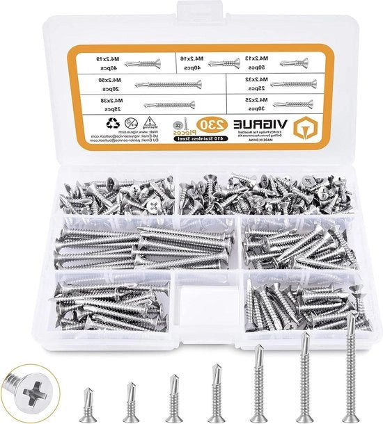 230 pezzi di viti a testa M4.2 autoalimentanti - set di viti a croce con viti a bue - scatola assortita in acciaio inox 410