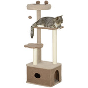 EasyComfort Albero Tiragraffi per Gatti con Lettino, Casetta e Piattaforme, in Legno e Cashmere, 48x40x133 cm, Marrone