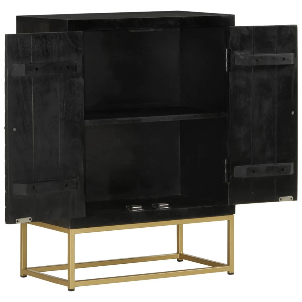 Buffet credenza cassettiera mobiletto mobile contenitore organizer per cucina soggiorno salotto con 2 ante e finitura oro 55 x 30 x 75 cm legno di mango nero 02_0029731