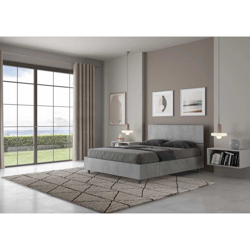 Letto Matrimoniale francese 140x200 cm testata dritta Demas - Contenitore,Grigio