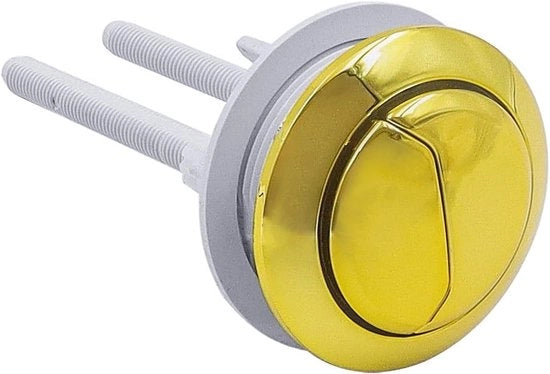 Maniglione per cisterna WC a doppio getto in acciaio inox a forma rotonda con finitura dorata, per installazione in cassa, per cisterna nascosta a comando cablato.
