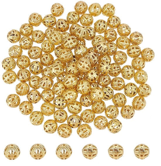 Set di 100 gocce a filigrana in ottone - gocce a forma rotonda - per gioielli e progetti di artigianato - diametro: 8 mm - foro: 4 mm