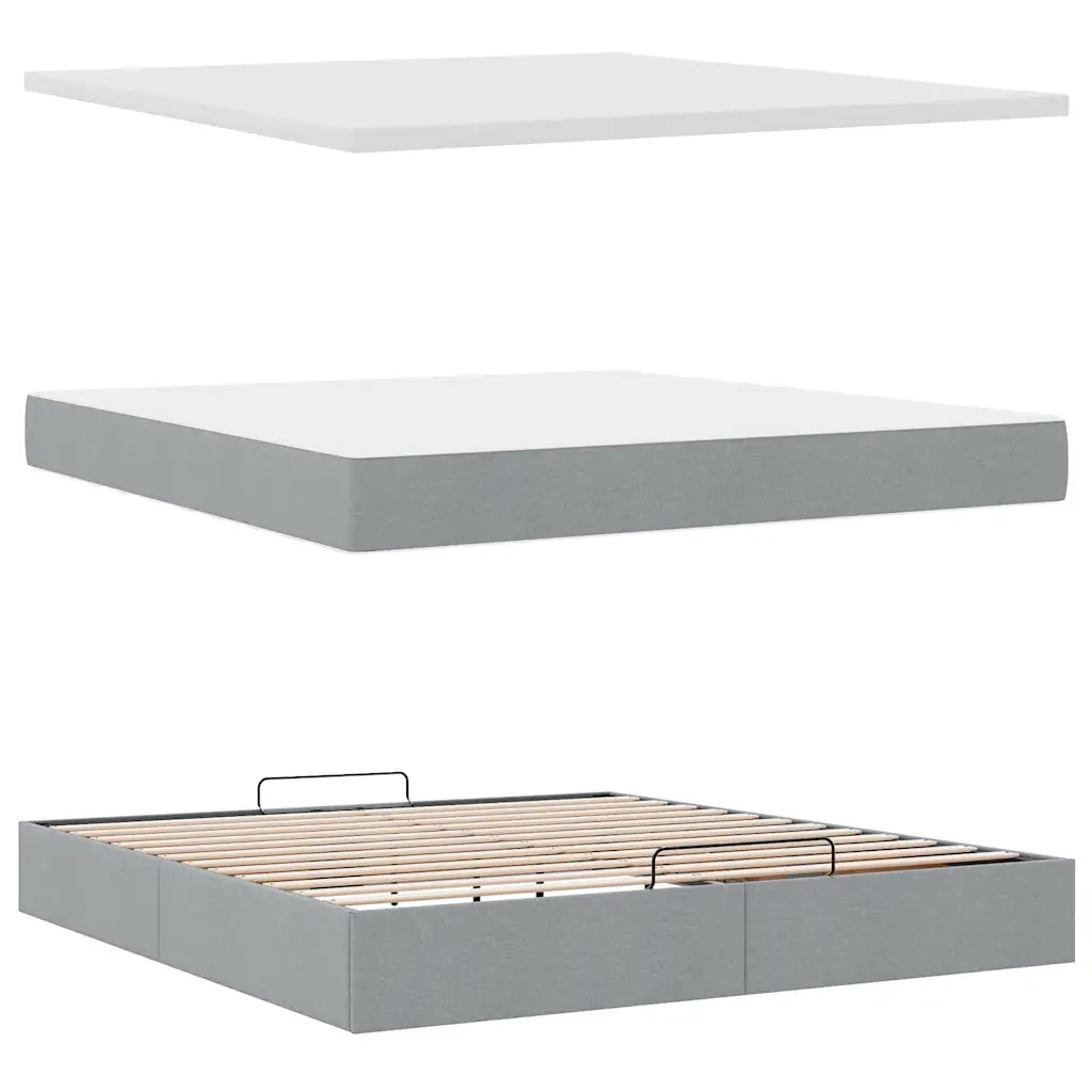 Pouf Letto con Materasso Grigio Chiaro 160x200 cm in Tessuto 3312236