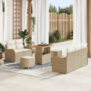 Set di divani da giardino 8 pezzi con cuscini Beige Polyrattan Acacia