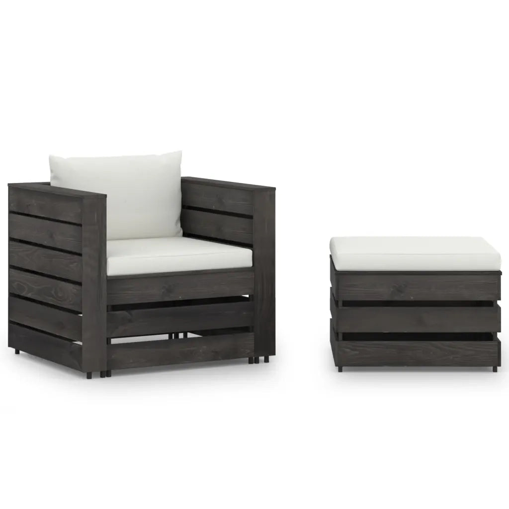Set Divani da Giardino con Cuscini 2 pz Legno Impregnato Grigio cod mxl 42753