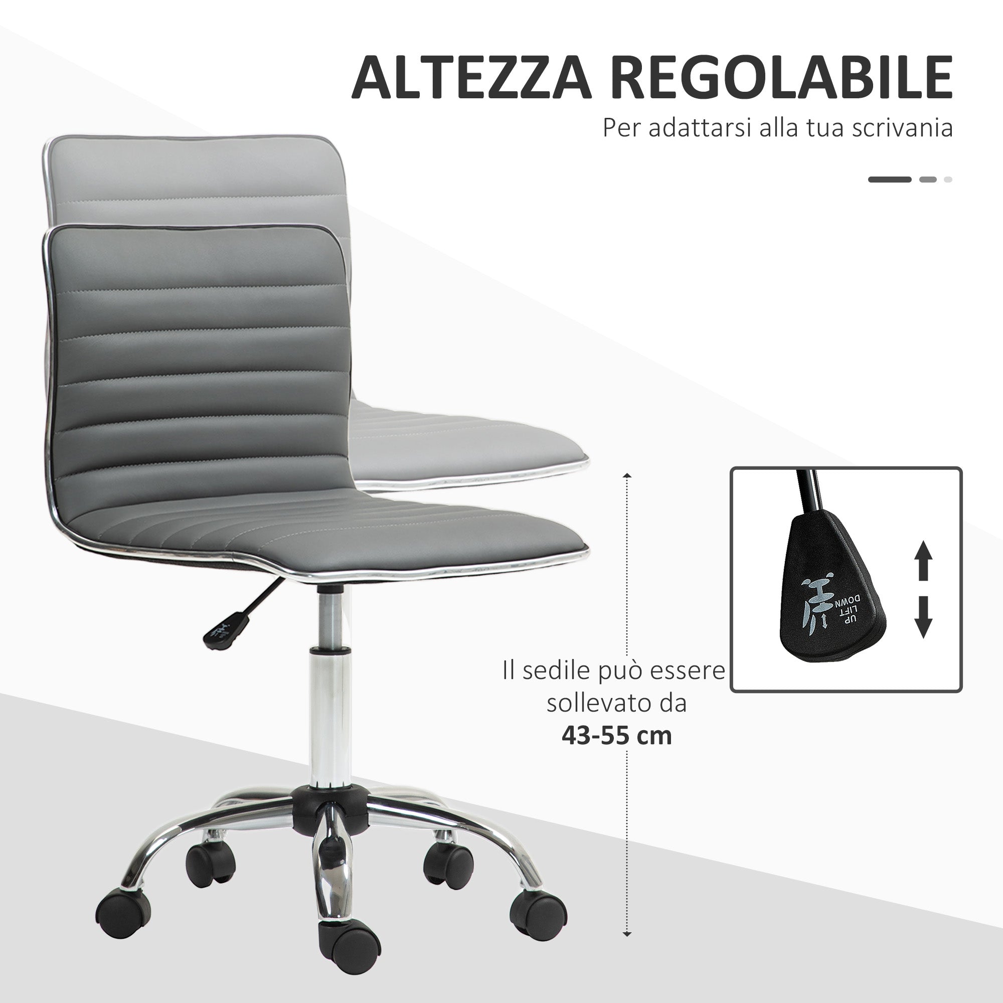Sedia Poltrona Operativa da Ufficio Ergonomica con Altezza Regolabile in Pelle PU Grigio Scuro