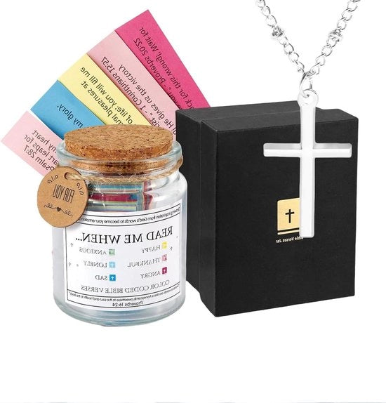 Collana con Croce d'Argento e Versi della Bibbia Emozioni e Sentimenti - 108 Versi della Bibbia