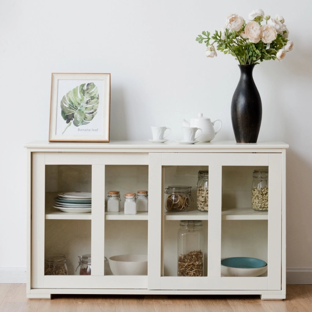 Armadietto da cucina in MDF Mobile laterale multiuso con ante scorrevoli 106,5x33x62,5cm Beige-Credenze buffet