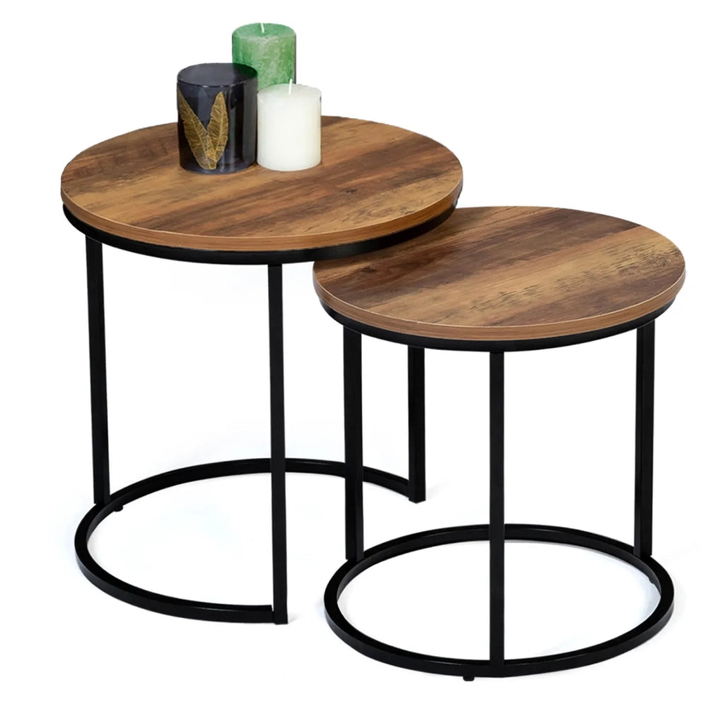 IDMarket - Set di 2 tavolini rotondi DAYTON 40/45 effetto invecchiato design industriale