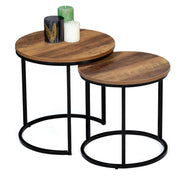 IDMarket - Set di 2 tavolini rotondi DAYTON 40/45 effetto invecchiato design industriale