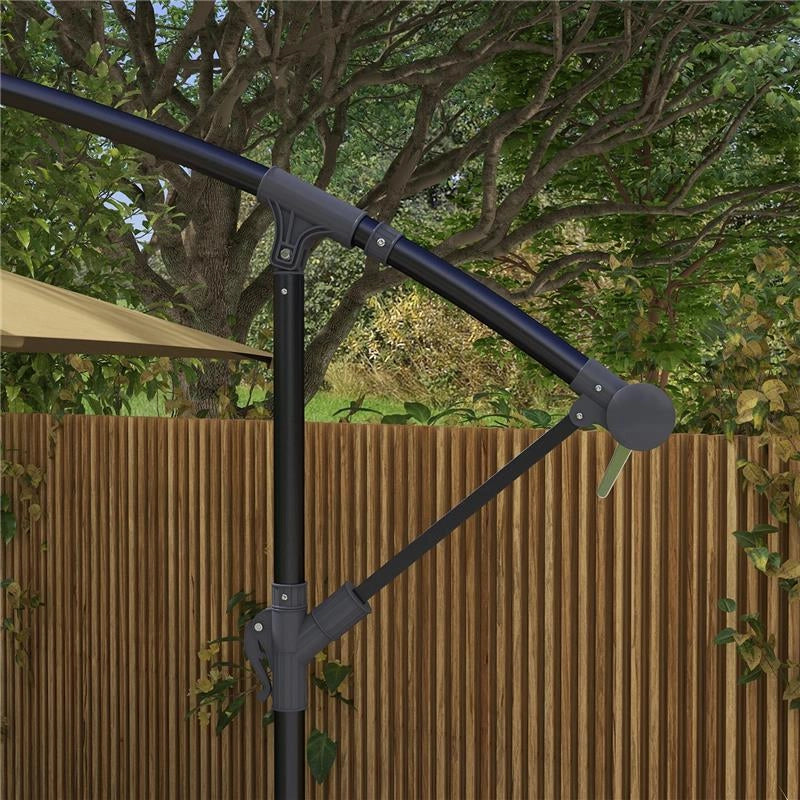 OMBRELLONE DA GIARDINO DECENTRATO CON BASE A CROCE E APERTURA A MANOVELLA 294X193 CM MARRONE