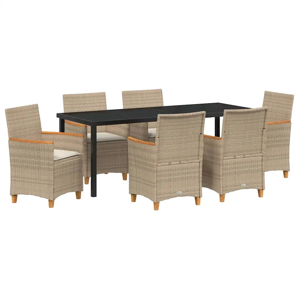 Set da Pranzo per Giardino 7 pcs Beige polyrattan 3381105