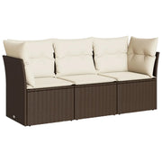 Set Divano da Giardino 3 pz | Set Salotto da Giardino con Cuscini Marrone in Polyrattan