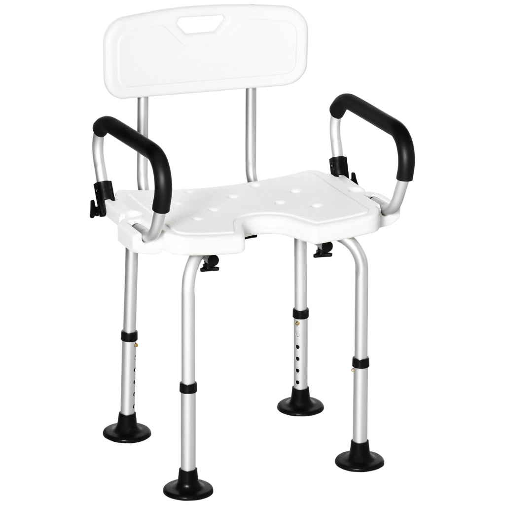 Sgabello da doccia regolabile con braccioli ¨C zephmum ¨C antiscivolo, carico 136 kg, bianco