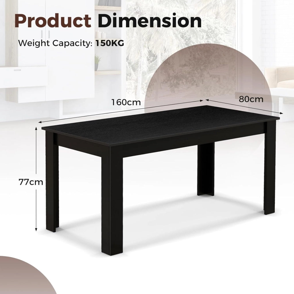 Tavolo da Pranzo da 160 cm per 8 Persone, Tavolo da Pranzo Fisso con Robuste Gambe a L, Tavolo Moderno per Cucina e Sala da Pranzo, Nero (Nero)
