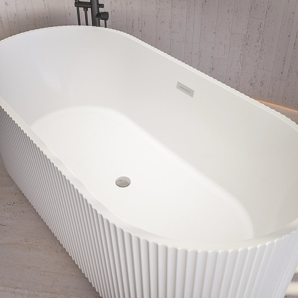 Vasca da bagno freestanding scanalata 170cm in acrilico bianco lucido | Iris