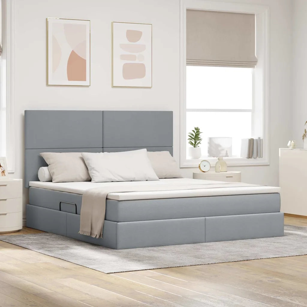 Letto con contenitore e LED con led Grigio chiaro 180 x 200 cm