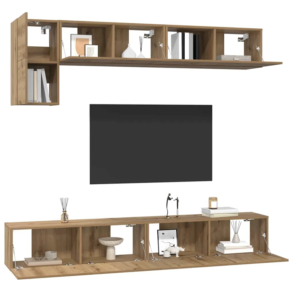 Set mobile TV 5 pz-Set di 5 Credenza per TV Rovere artigianale Legno multistrato 619845
