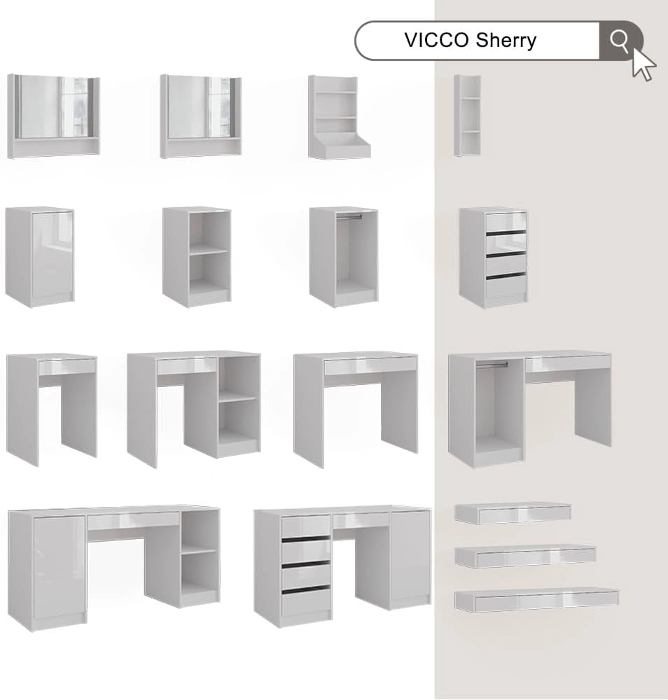 Tavolo da toeletta Sherry, Bianco, 100 cm 2 parti, con specchio fisso integrato per l’uso quotidiano