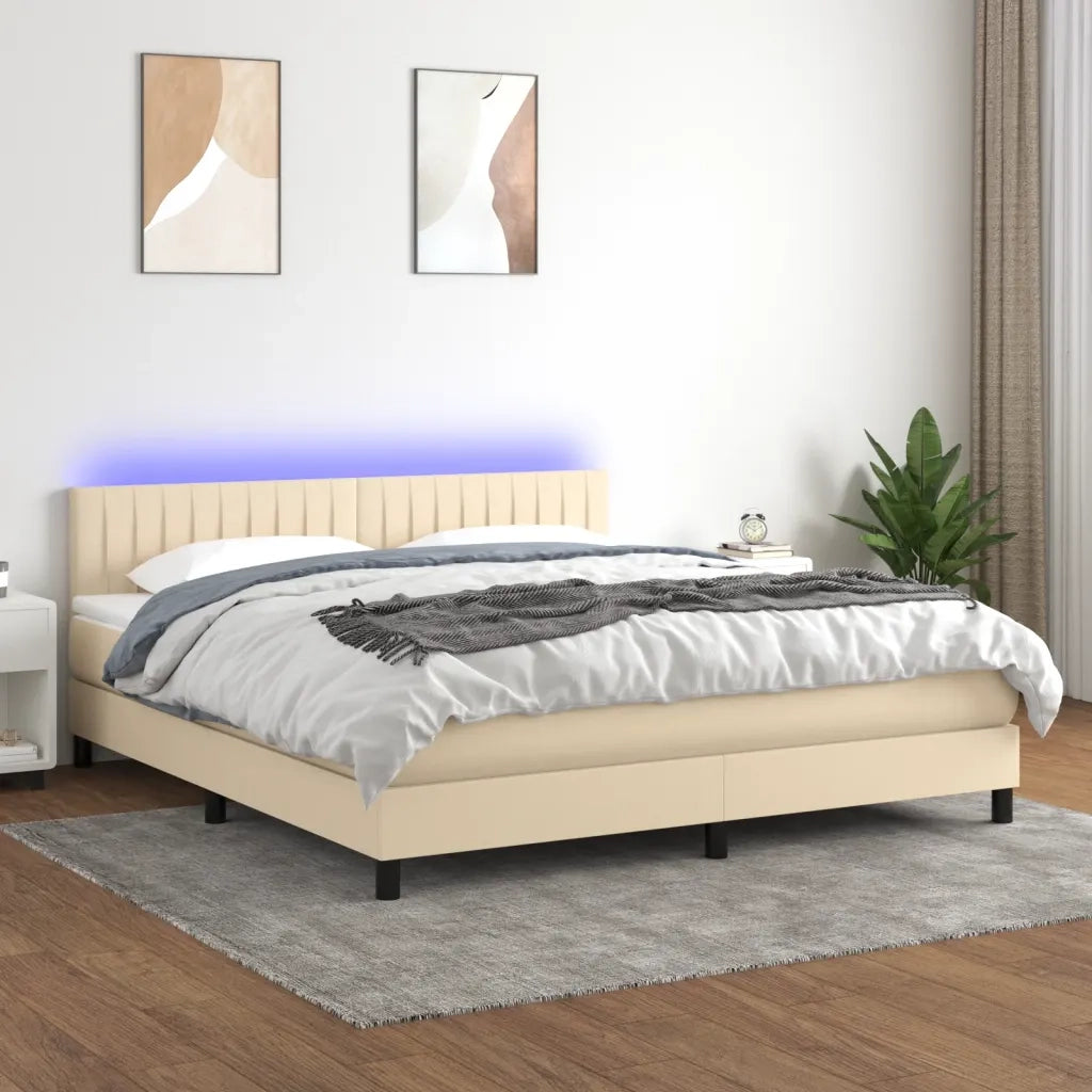 Letto a Molle con Materasso e LED Crema 180x200 cm in Tessuto cod mxl 66064