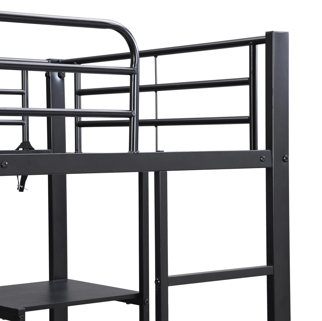 Letto a castello 90x200 cm con scrivania e armadio in metallo nero