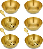 Set di Ciotole per Dipingere 6 - Ciotole in Acciaio Inossidabile con Finitura in Oro - Ciotole per Tapas - Ciotole Piccole per Dipingere - Ciotole per Antipasto Salsa e Snack - Ciotole per Snack Laccate - Inclusi 3 Cucchiai e Piatti di Presentazione