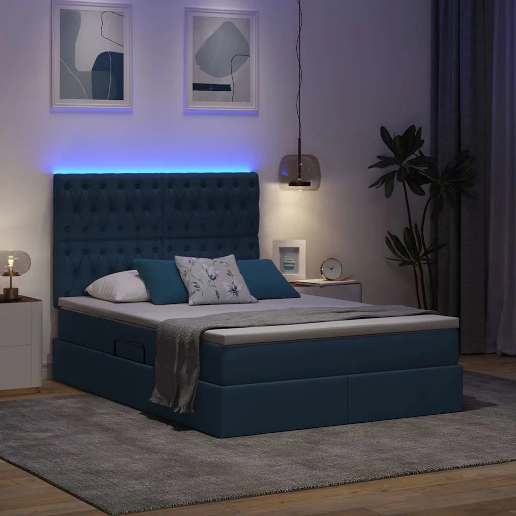 Letto con contenitore e LED con led Blu 140 x 200 cm Poliestere