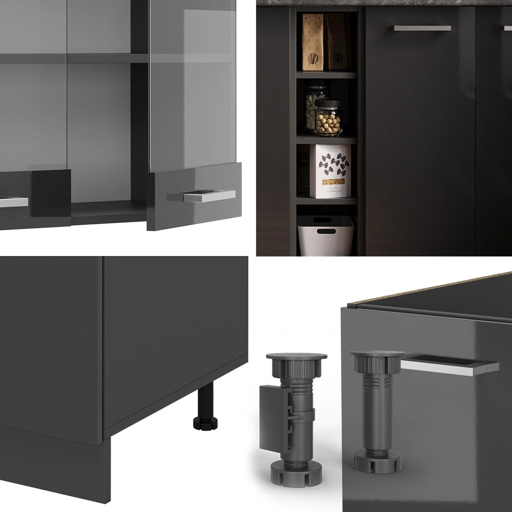 Vicco Cucina completa Antracite lucido/antracite 160 cm , PL Rovere
