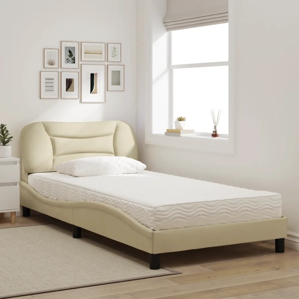 Letto con Materasso Hvar Crema 100x200 cm in Tessuto 3208518