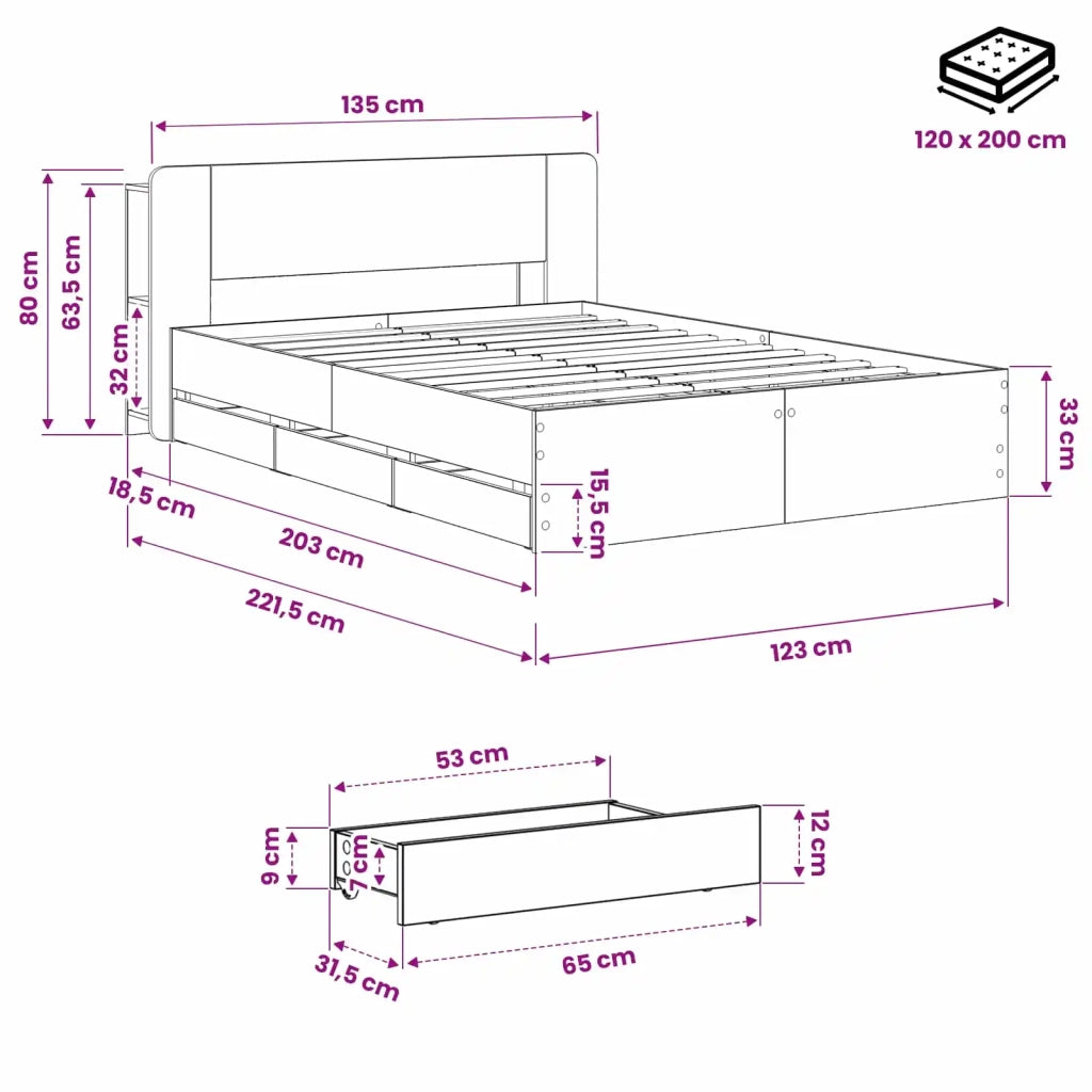 Struttura del letto con stoccaggio e testata Rovere Artigianale 3445802