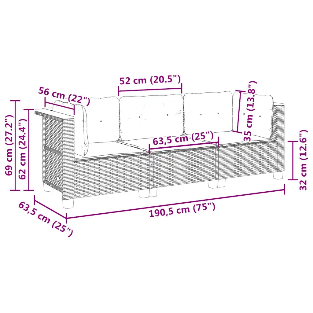 Divano da Giardino con Cuscini a 3 Posti Beige in Polyrattan 365919
