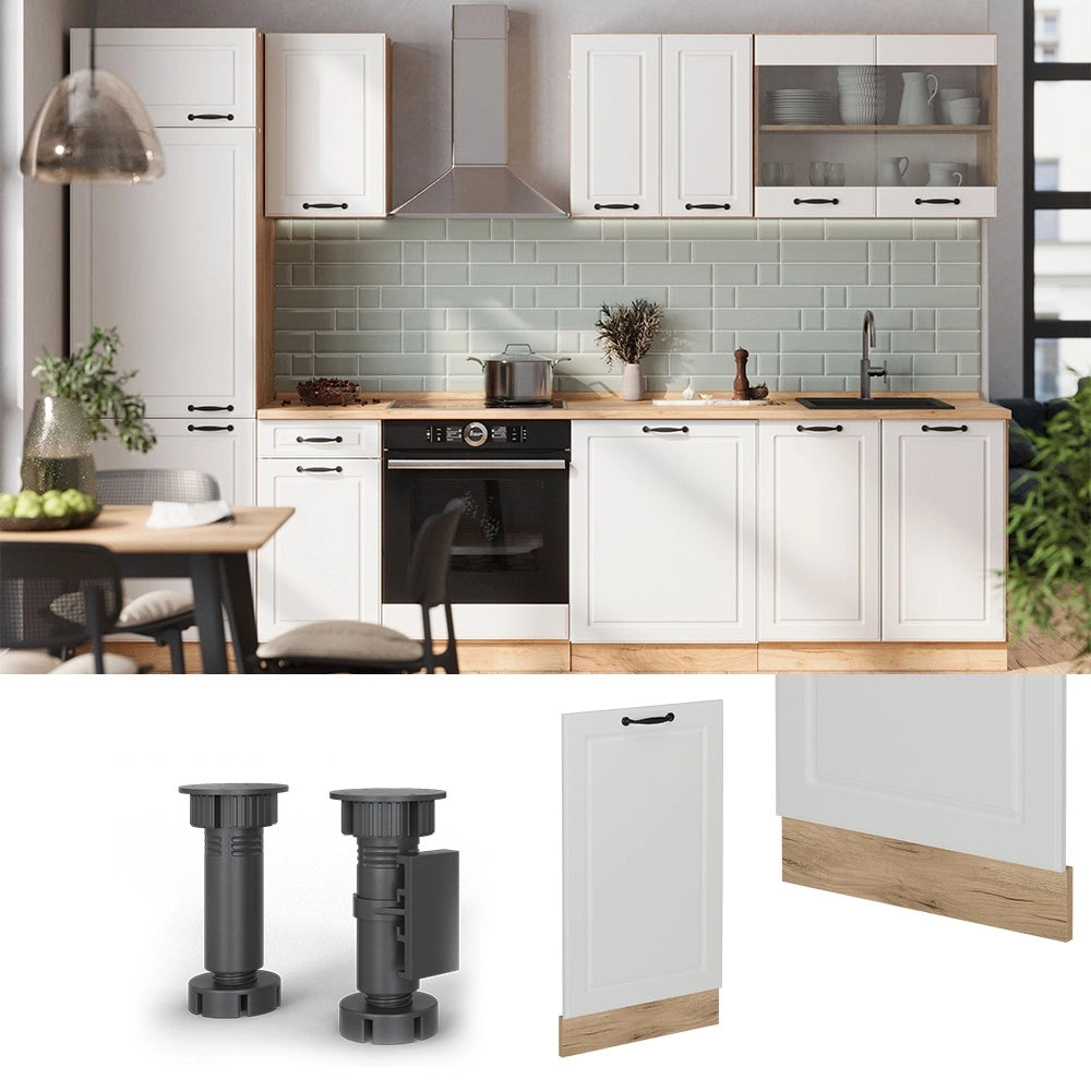 Pannello frontale della lavastoviglie R-Line Bianco rustico/Rovere dorato 45 cm, PL Rovere Vicco