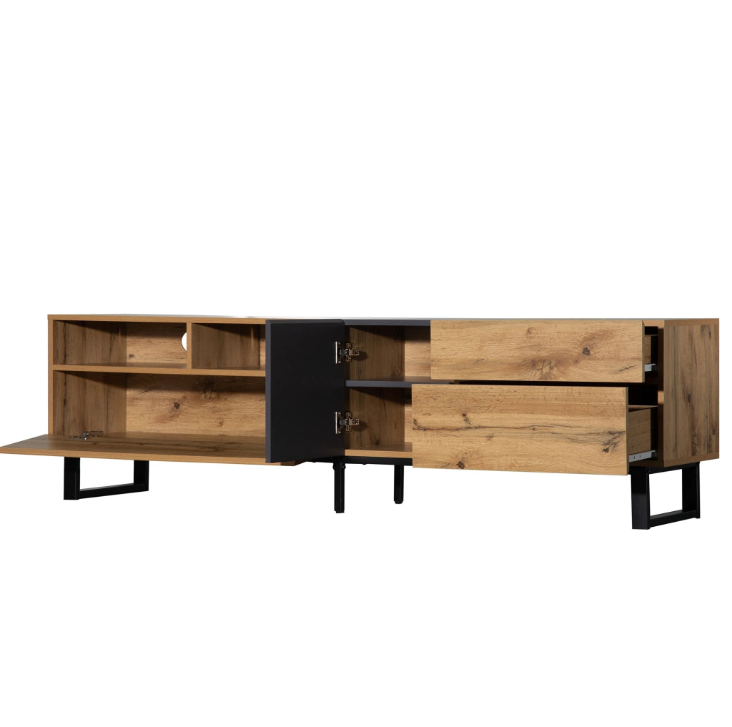 Mobile TV 180x38x50 cm; ampio spazio contenitivo con push-open; MDF; nero e grigio
