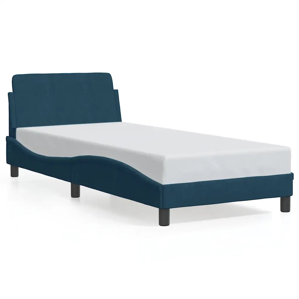 Giroletto con Testiera-Struttura Letto con testiera Dover Blu 90x200 cm in Velluto
