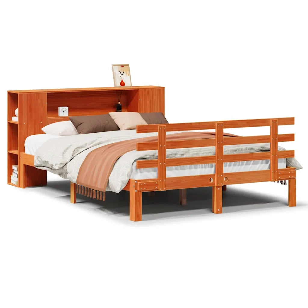 Letto Libreria senza Materasso Marrone Cera 140x190 cm in Pino 3322722