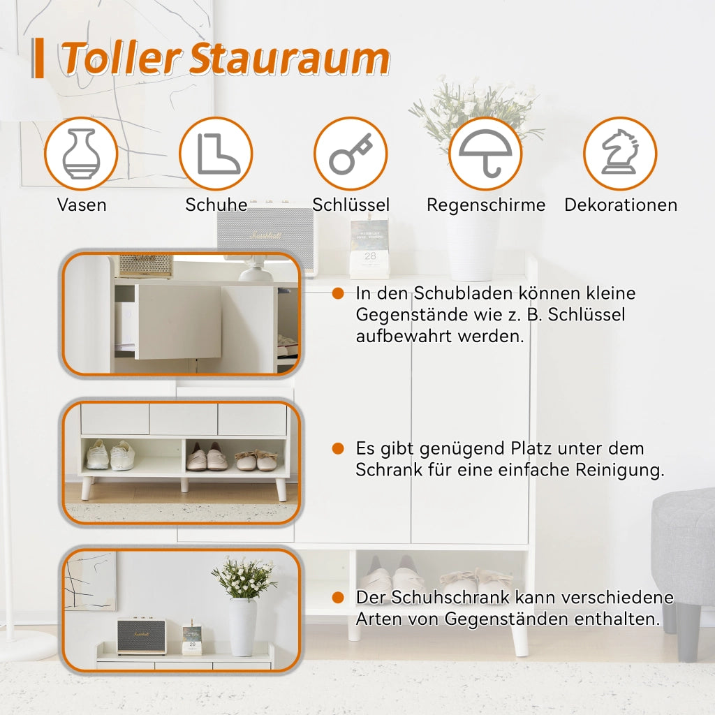 Mobile contenitore con ripiani regolabili e vani aperti, per ingresso, in truciolare, bianco, 90 × 35 × 99 cm