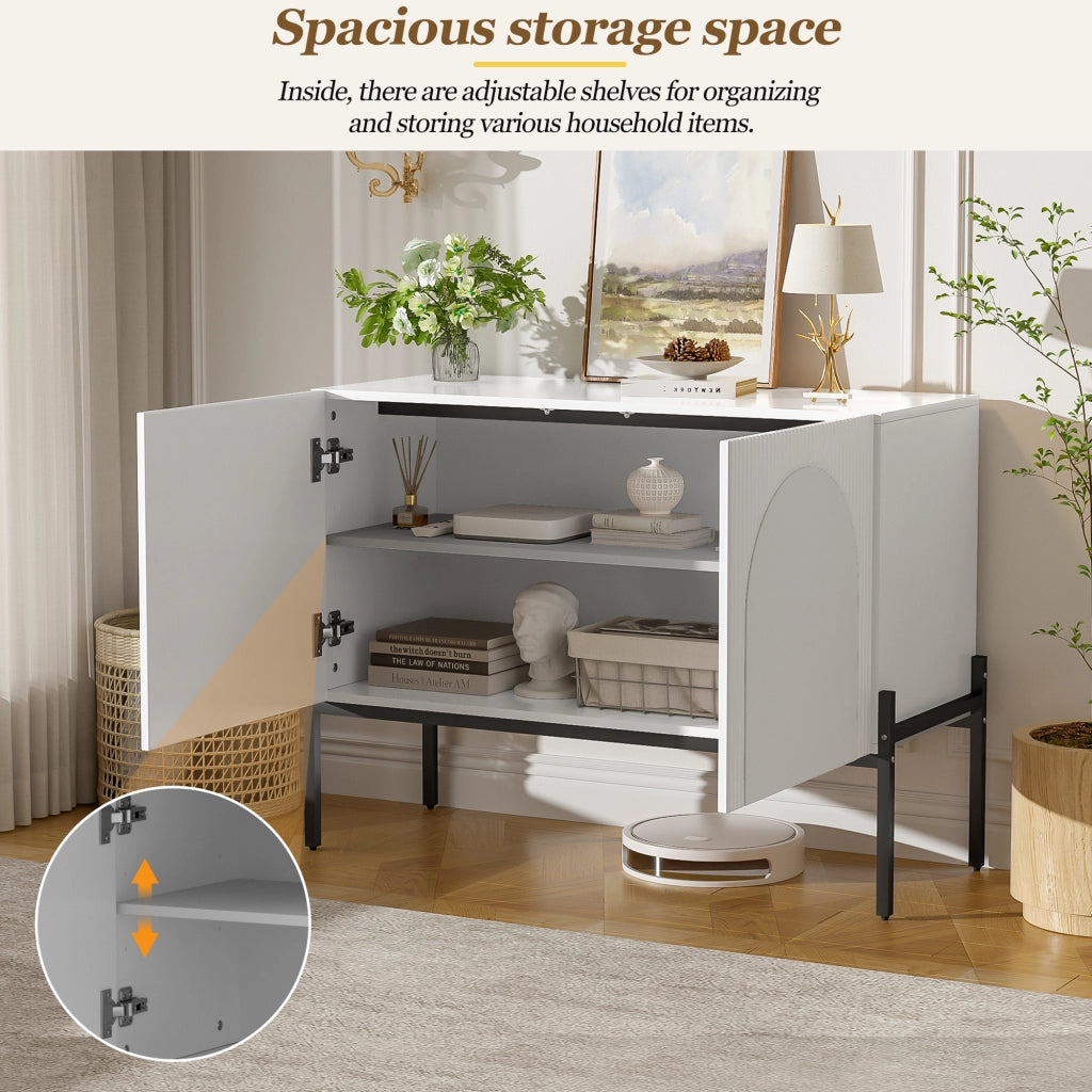 Credenza a 2 ante con gambe in metallo e design ad arco, per soggiorno e sala da pranzo, bianca, 100 × 40 × 75 cm