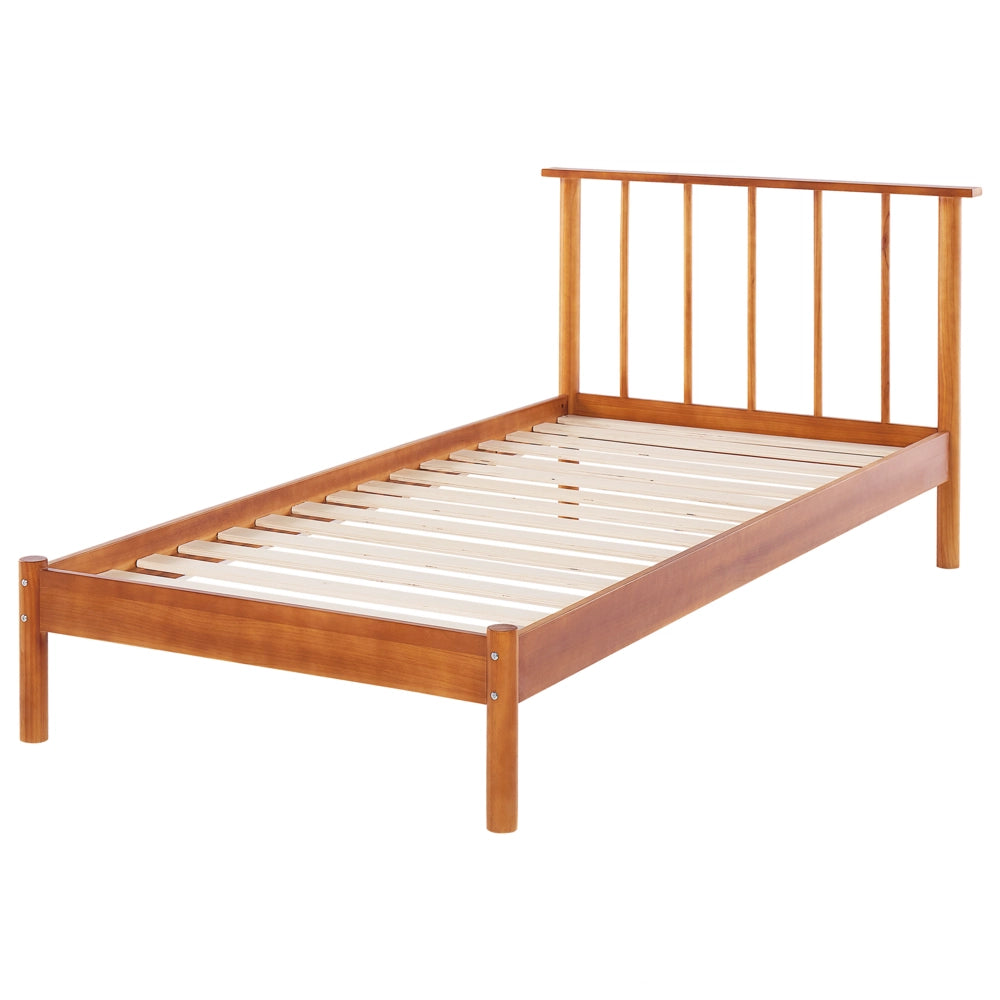 Letto in legno di pino chiaro misura singola 90 x 200 con testiera a doghe in stile rustico minimalista