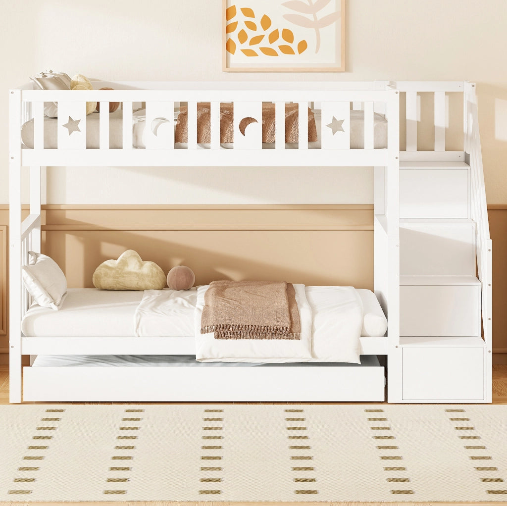 Letto a castello per bambini bianco 90x200 cm con letto estraibile