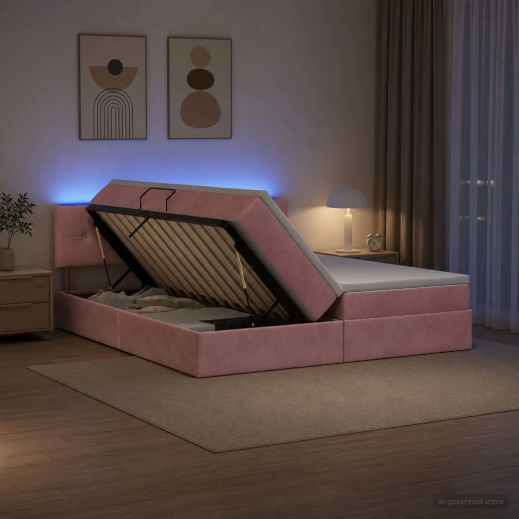 Letto con contenitore LED e materasso Rosa 180 x 200 cm Velluto 3459389