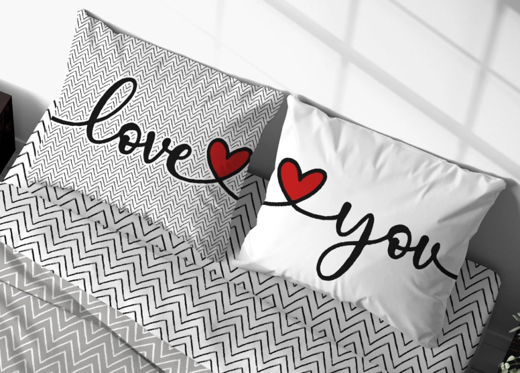 Sacco Copripiumino In 100% Cotone Made Italy Disegno Moderno Happy - Matrimoniale - Love You