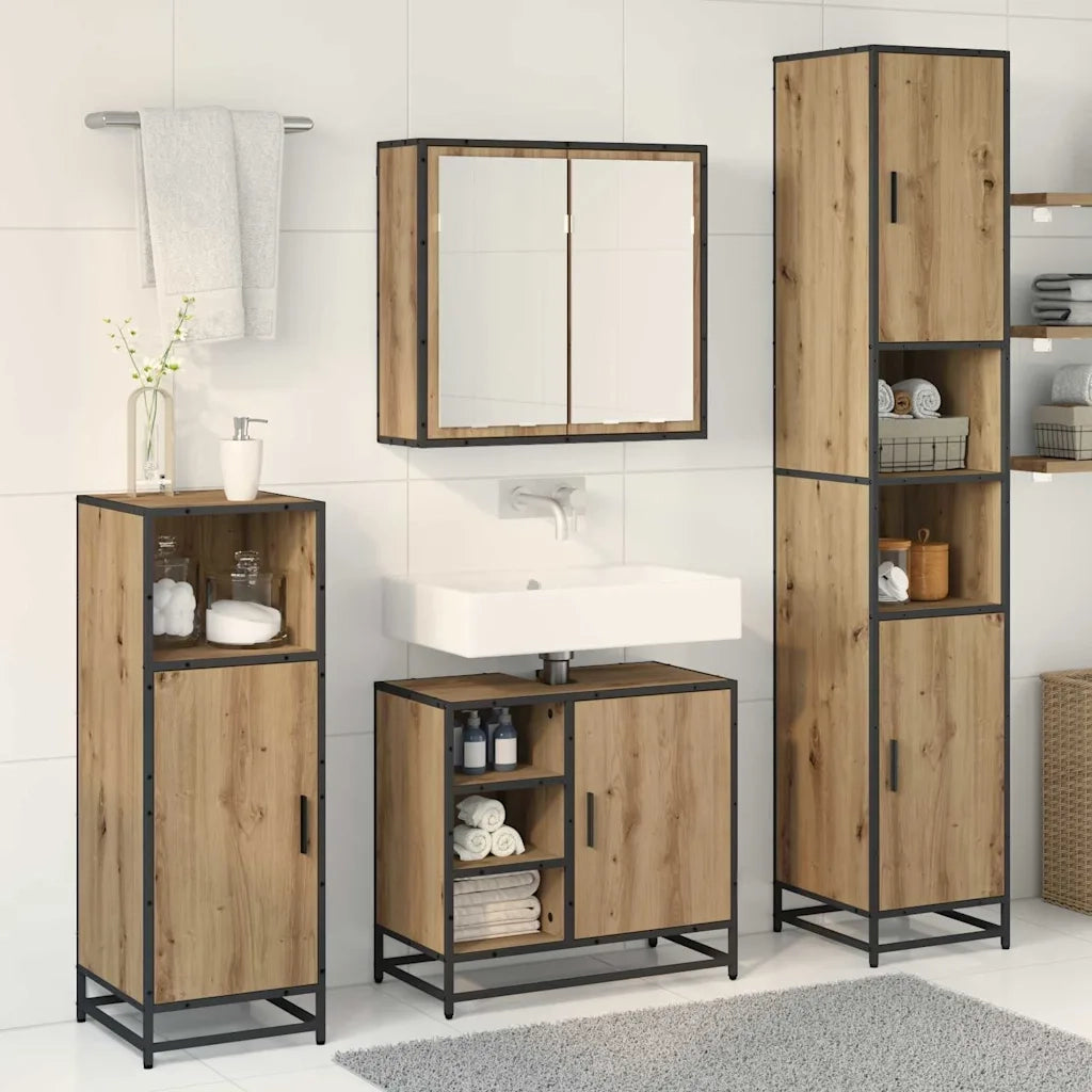 Set di mobili per il bagno con porta 3 pcs Rovere artigianale 3402361