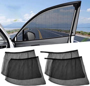 Set di schermature per auto da quattro pezzi Nero Tessuto a mesh respiro Elastici per schermature per auto per vetri laterali - Ombreggiatura universale per auto