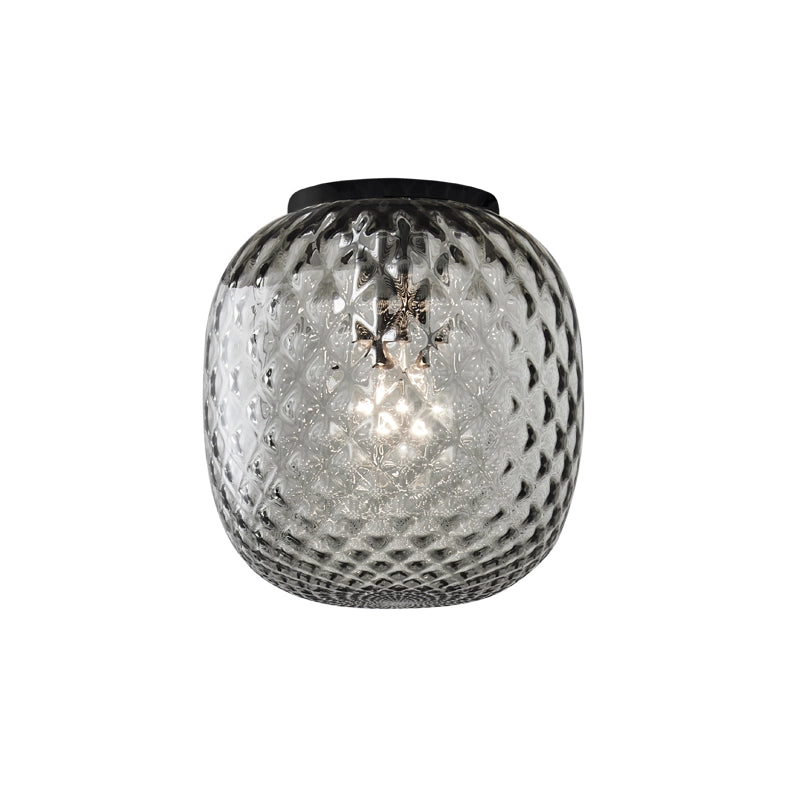 Plafoniera Oban Nera con Vetro Soffiato a Mano Effetto Balloton Fumè - Lampada da Soffitto E27 75W - Rossini Group
