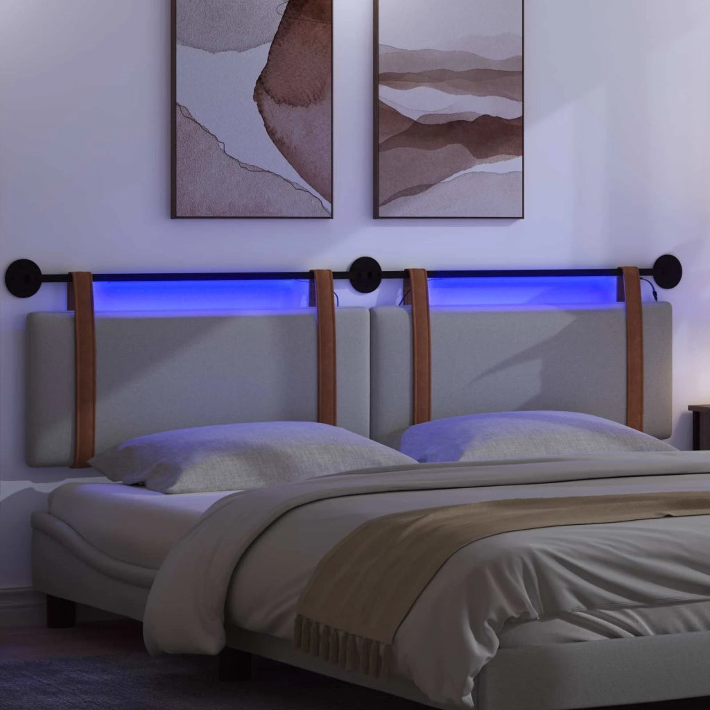 Testiera sospesa Con luce LED Grigio Chiaro PU Antico 3424044