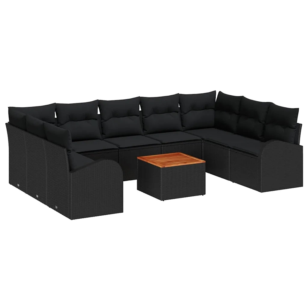 Set Divano da Giardino con archiviazione 10 pcs Nero polyrattan
