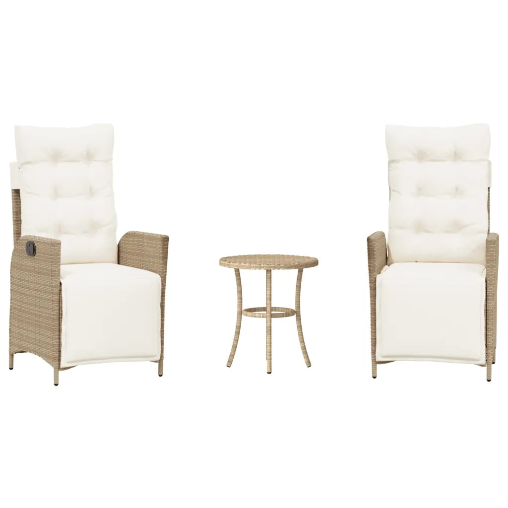 Set da Bistr¨° 3 pz | Set Salotto da Giardino con Cuscini Beige in Polyrattan