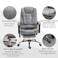 Poltrona da Ufficio Direzionale, Massaggiante, Riscaldante, Altezza Regolabile, Schienale Reclinabile Microfibra, Grigio