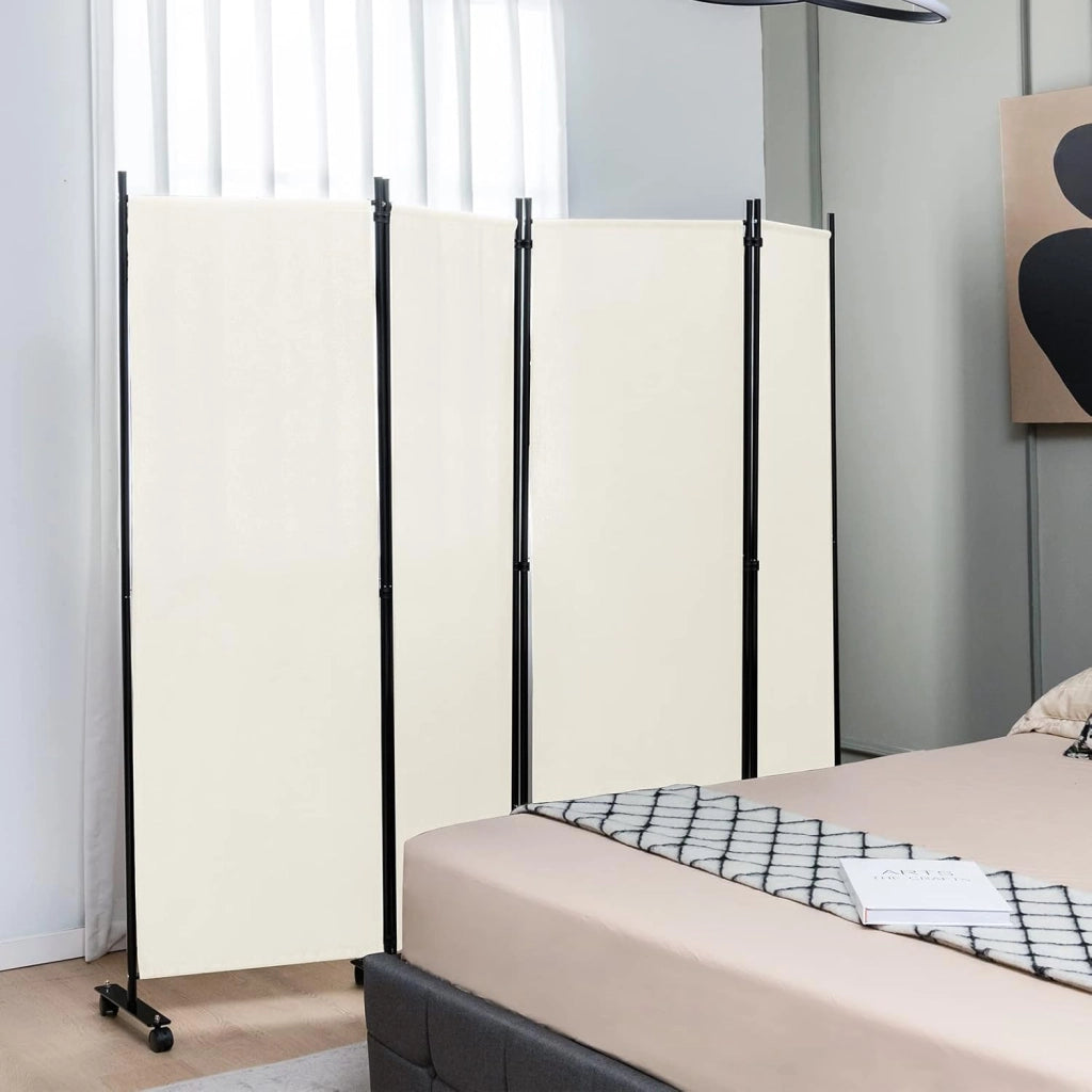 Divisorio Paravento con Ruote 4 pezzi, Divisorio da Parete in Ferro, Protezione Privata per Camera da Letto, Ufficio，224 x 172 cm，2 Colori